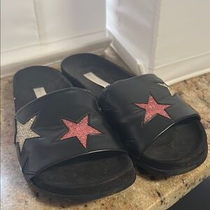 Black Slide Sandals with Star Accents